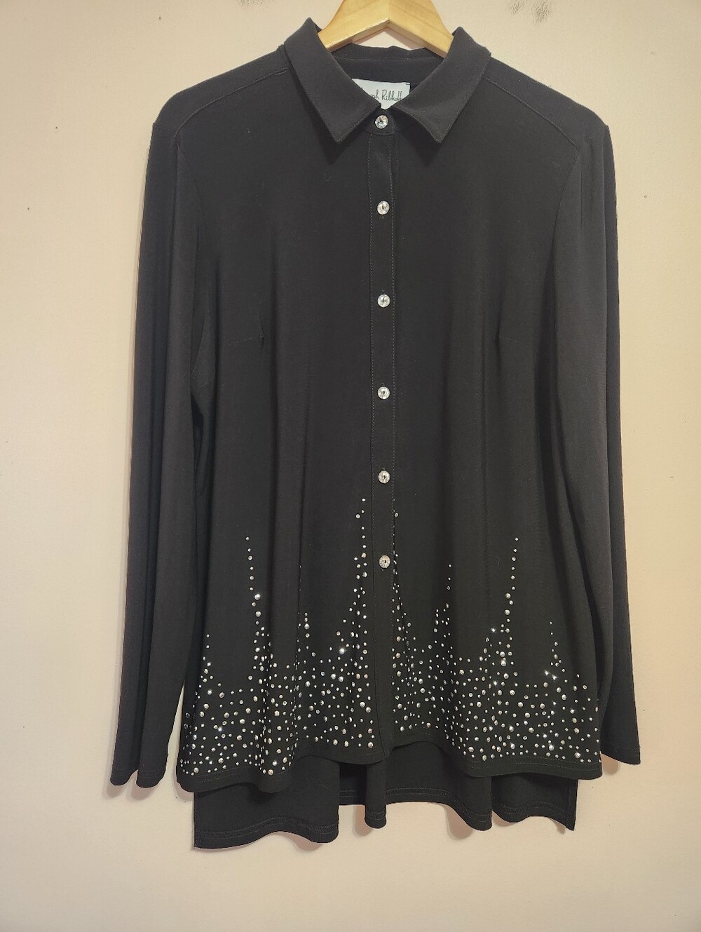 Joseph Ribkoff Rhinestone Embellished Split Button Back Tunic Blouse Black 14